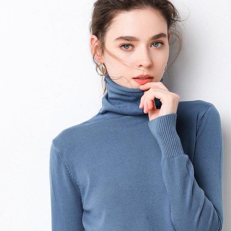 2020 Winter Women Sweater Fashion Elegant Long Sleeve Turtlenecks Casual Solid Color Slim Fit Basic Sweater Women