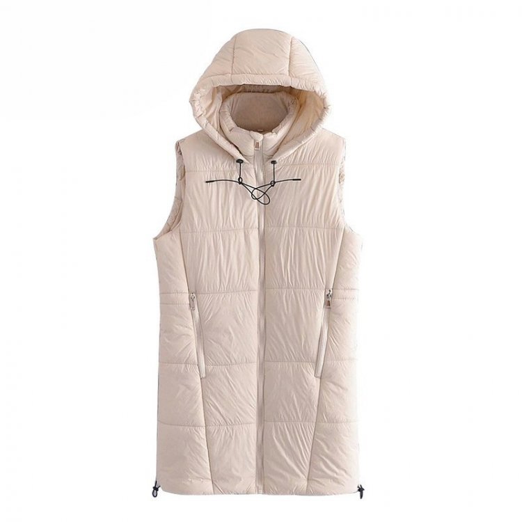 Women Fashion With Drawstring Zip up Padded Waistcoat Vintage Sleeveless Hooded Female Vest Coat Chic Veste Femme