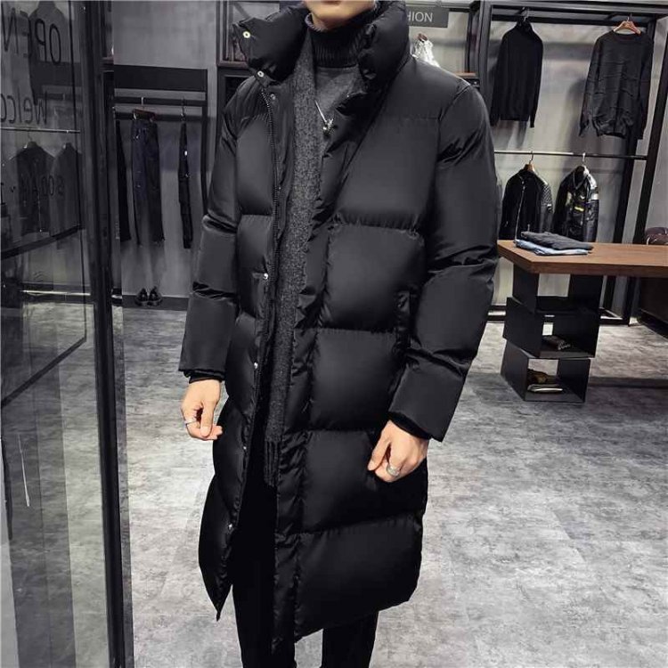 Winter Padded Jacket Men's Korean Fashion Trend Thickening and Lengthening Padded Jacket Stand collar Mid length Jacket Men Coat