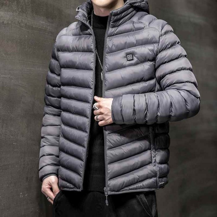 Saz Men Winter Warm USB Heating Jackets Smart Thermostat Pure Color Hooded Heated Clothing Waterproof  Cotton Jacket