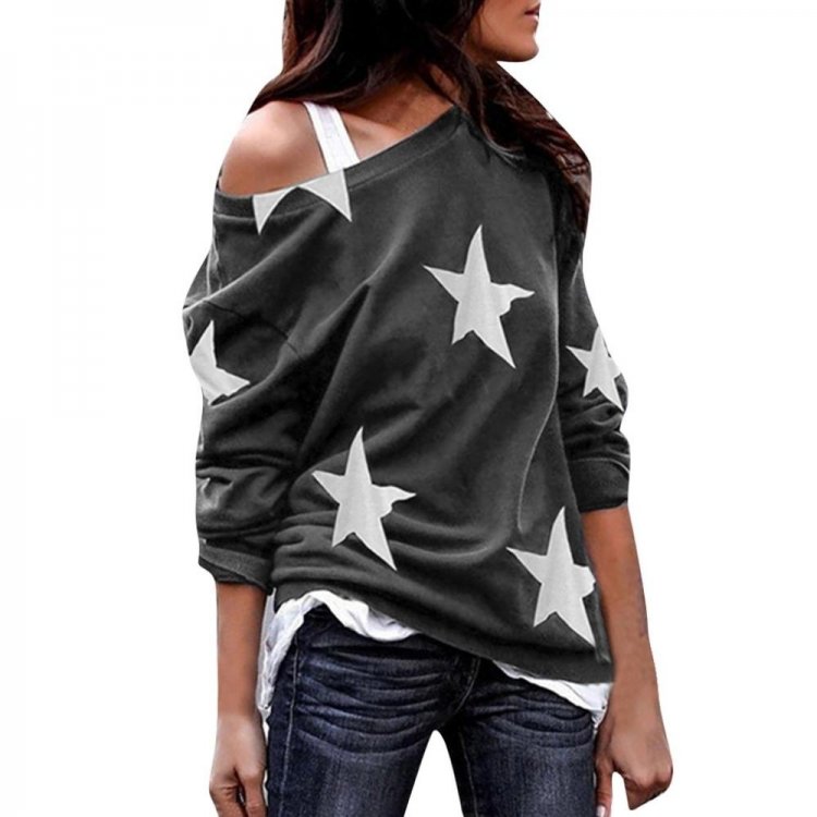 Womens blouses and tops Long Sleeve Star Print Off Shoulder Plus Size Shirts Loose Casual Blouses blusas mujer de moda 2019 5